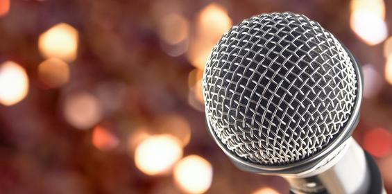 close up microphone on night bokeh background abst